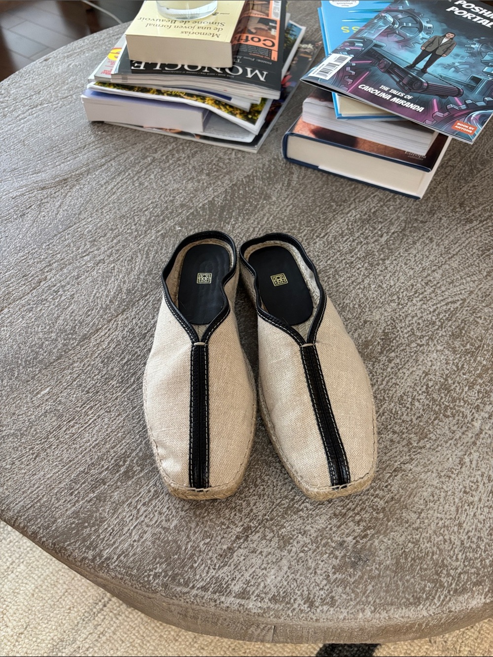 Toteme Natural Canvas Slip-On Espadrilles with Black Trim